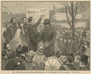 M. Phelps plantant le chêne de Shakespeare sur Primrose Hill, Londres