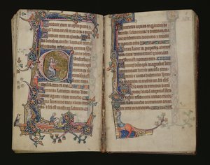 Ms 1-2005, ff.207v-208r : Isaïe priant, initiale historiée du Psautier de Macclesfield, Usage de Sarum, East Anglia, vers 1330 - English School