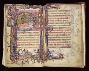 Ms 1-2005, ff.235v-236r : La Mort frappant, initiale historiée du Psautier de Macclesfield, Usage de Sarum, East Anglia, vers 1330 - English School