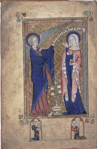 Ms 242 Folio 2v, Annonciation à la Vierge, des Heures Grey-Fitzpayne - English School