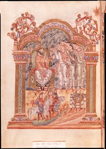 Les Mages visitant le roi Hérode, du Missel de Robert de Jumièges, c.1016 - English School