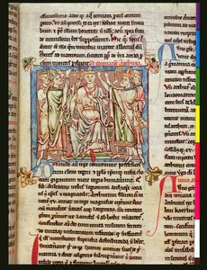 Ms 6712 (A.6.89) fol.53 Roi Arthur, miniature des Flores Historiarum, par Matthew Paris, c.1250-52 - English School
