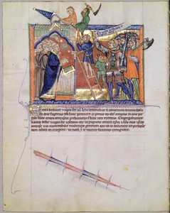 Le Guerrier Divin menant une armée contre ceux qui attaquent les fidèles, du Gulbenkian Apocalypse, c.1265-70 - English School