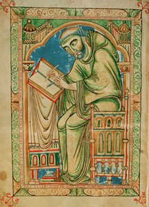 Moine Eadwine travaillant sur le manuscrit, Eadwine Psalter, c.1150 - English School