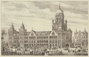 Bâtiments municipaux, Bombay (gravure) - English School