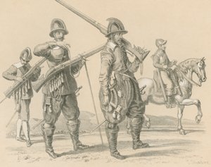 Mousquetaires ou fusiliers et cavalerie, vers 1650
