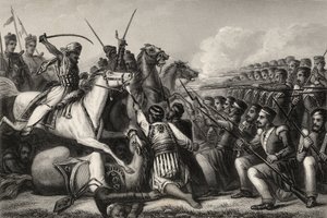 Cavalerie mutine attaquant un carré d