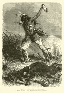 Amérindien brandissant le scalp de son ennemi - English School