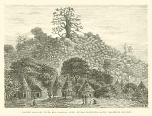 Huttes coniques indigènes et baobab à Kourounding Koto, Soudan occidental - English School