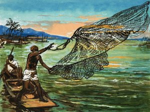 Autochtones pêchant sur le fleuve Niger en Afrique
