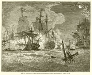 Action navale entre les Britanniques et les Français dans les routes de Pondichéry, 1758 - English School