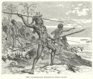 Les Néo-Calédoniens défendant leur côte (gravure) - English School
