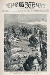 Nouveau chemin de fer ottoman de Syrie de Haïfa à Damas - le sacrifice de quinze moutons lors de la cérémonie inaugurale avant de couper la première motte - Première page du journal « The Graphic » du 3 janvier - English School