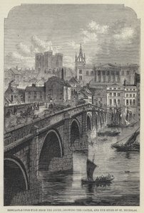 Newcastle-upon-Tyne depuis le Sud, montrant le Château et la Flèche de Saint-Nicolas (gravure) - English School