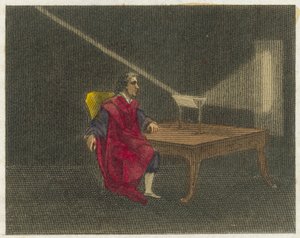 Newton découvrant la nature de la lumière (gravure en couleur) - English School