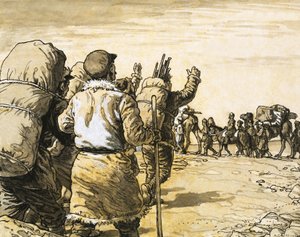 Nikolai Prjevalsky traverse le désert de Gobi et rencontre un train de chameaux.