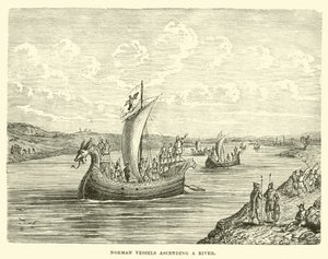Navires normands remontant une rivière - English School