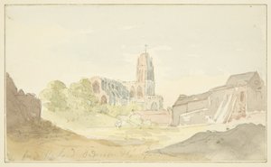Vue nord-est de St Mary Redcliffe depuis le jardin Harford Anderson