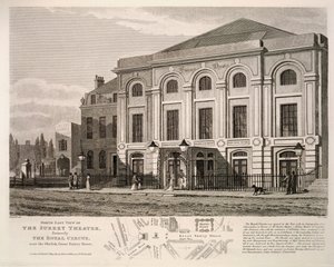 Vue Nord-Est du Théâtre de Surrey, anciennement Le Royal Circus près de l
