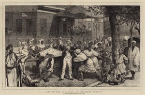 En route pour les pyramides, le touriste assiégé (gravure) - English School