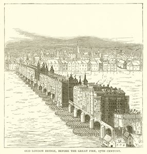 Vieux Pont de Londres, avant le Grand Incendie, 17ème Siècle - English School