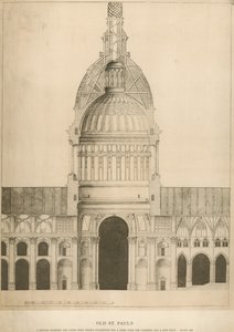 Ancienne cathédrale Saint-Paul; une section montrant le chœur avec la suggestion de dôme de Sir Christopher Wren - English School