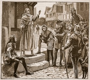 Un des pauvres prêtres de William prêchant au peuple, illustration de Cassells Illustrated History of England - English School