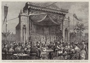 Divertissements en plein air pour les Londoniens, le Café Chantant au Palais Albert (gravure) - English School