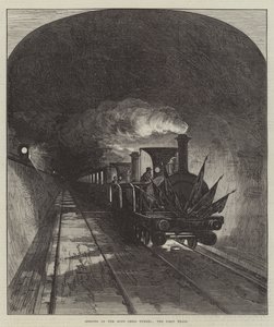 Ouverture du tunnel du Mont-Cenis, le premier train (gravure) - English School