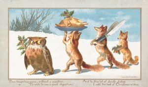 Hibou et renards portant le festin de Noël - English School