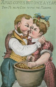 Papa et le cuisinier remuant le pudding de Noël - English School