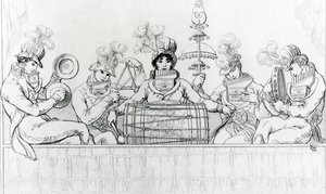 Ménestrels Padean en représentation aux jardins de Vauxhall, Londres (gravure)