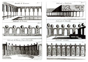 Dessins de palissades, de La Théorie et la Pratique du Jardinage, par Antoine-Joseph Dezallier d