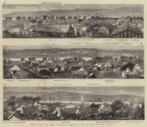 Panorama des champs de diamants, rivière Vaal, Afrique du Sud (gravure) - English School