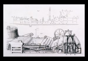 Machine à fabriquer du papier, de Cyclopaedia of Useful Arts & Manufactures, édité par Charles Tomlinson, vers 1880 - English School