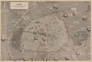 Paris, montrant les positions des principaux bâtiments, forts, villages et chemins de fer