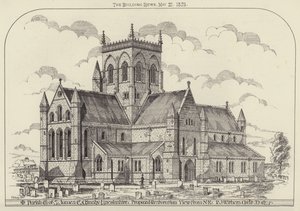 Église paroissiale de S. James, Great Grimsby, Lincolnshire, restauration proposée, vue du NE (gravure) - English School