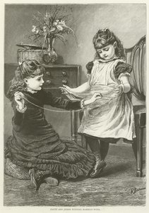 Patty et Jessie enroulant la laine de maman - English School