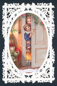 Espionnant derrière la porte, Carte de Nouvel An - English School
