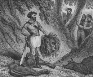 Pépin le Bref, roi des Francs, prouvant que sa taille n