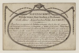 Perruquier, Ravenscroft, carte de visite - English School