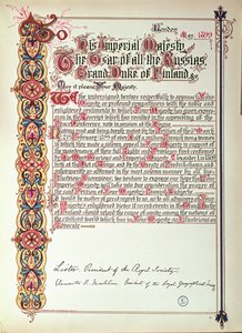 Pétition au Tsar Nicolas II de Russie protestant contre la russification de la Finlande, 1899