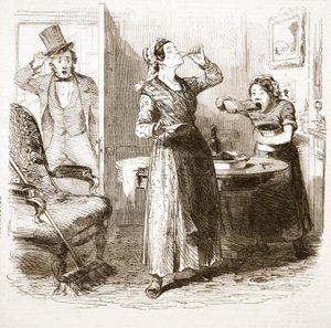 Croquis pittoresques de Londres : La maison de pension, de The Illustrated London News, 1849 - English School