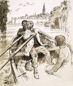 Pierre dirigea le bateau dans une large étendue de la rivière - English School