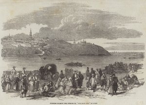 Pèlerins traversant le Dniepr vers "La Ville Sainte" de Kiev (gravure) - English School