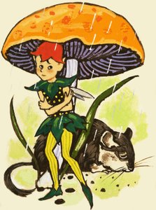 Pixie sous un champignon
