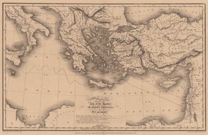 Lieux mentionnés dans les Actes des Apôtres, illustrant les voyages de Saint Paul, montrant aussi son... (gravure) - English School
