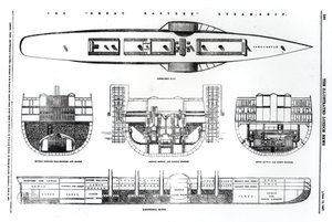 Plan et sections transversales du navire à vapeur Great Eastern, 1857 - English School