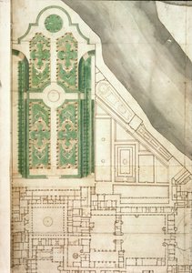 Plan de Hampton Court et de ses jardins, vers 1714 - English School