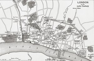 Plan de Londres au XIIIe siècle, de 